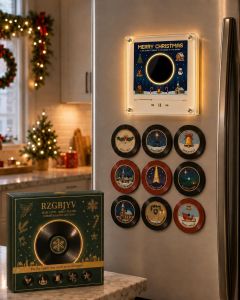 Christmas Vinyl Player Fridge Record NFC Magnetic Music Box Set with 9 Vinyl Style DiscsSuitable for Christmas Decor Gifting
