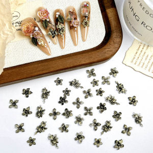 50 CHIẾC Charm Móng Tay Hoa Trà Đen Vàng Nhựa Bán Trong Suốt Hoa Năm Cánh Trang Trí Làm Nail Tự Làm