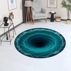 VIKAMA 3D Ocean Whirlpool Optical Illusion Round Rug Sea Vortex Deep Hole Visual Effect Circular Non Slip Floor Mat