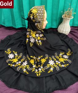 Mukena Potongan Setelan Dewasa Katun Polino Pakai Rok Warna Hitam Motif Bordir Bunga Sakura Cantik