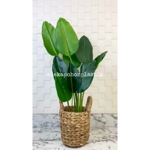 Pohon Hias Daun Pisang Latex Artificial T75 Pot Dasar Hitam Plastik Cover Eceng Gondok Handle Small Dekorasi Ruangan Rumah