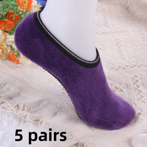 5 Pairs Autumn and Winter Fleece-lined Womens Room Socks Non Slip Stretch Thickened Heattech Men Foot Sock Short Socks