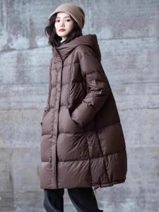 White Duck down Puffer Jacket Large Size Winter Thick Warm Bread Style Loose Cold Proof Hooded Outerwear Street Style Autumn Winter