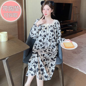 Váy Ngủ Dài Tay Mềm Mại Mùa Thu Đông Cho Nữ Quần Áo Mặc Nhà Rộng Rãi Mặc Ngoài Trời Quần Áo Mặc Nhà Mùa Thu Đông Váy Ngủ