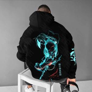 Bandai | Fullmetal Alchemist Hoodie Set Black Cotton Anime Character Blue Flame Design Long Sleeve Casual Outfit for Men