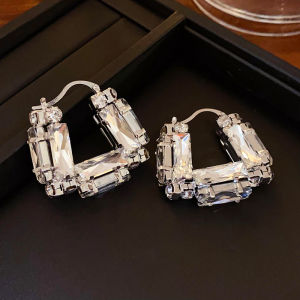 Unique Design U-shaped Hoop Earrings Shiny Rhinestone Earring Light Luxury Womens Party Earrings Wedding Jewelry Gifts K-