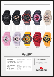 Jam Tangan Digitec Wanita Fashion BDA 4020 T Hitam Orange Analog Digital Anti Air Strap Karet