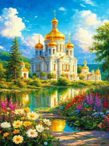 Huacan Full Square Round Diamond Painting Lakeside Church Diamond Embroidery Landscape Flower New 2026 Handmade Holiday Gift