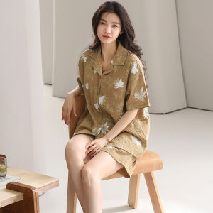 MiiOW | ชุดนอนผู้หญิง MiiOW แขนสั้นผ้าฝ้ายแท้บาง ชุดอยู่บ้าน ชุดคาร์ดิแกนแบบมีแผ่นรองหน้าอก ชุดนอนฤดูร้อน ชุดนอนผู้หญิง