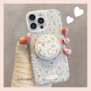 Korean Style Ins Floral Magnetic Absorption Stand Shell Compatible with  16 15Promax New 14 Cartoon 13 Trendy pro High End Max Beautiful 12 Female Phone Case
