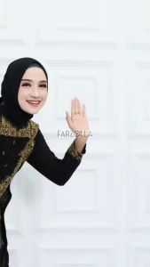 Grosiran - Gamis Abaya Hitam Bordir Aplikasi Mote Jersey Mix Ceruti Premium Hawa 734