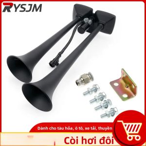 RYSJM | Còi Hơi Điện Tử Kép Siêu To 12V 24V Màu Đen Dành Cho Ô Tô Xe Tải Xe Máy - Chất Liệu Kim Loại ABS Hệ Thống Âm Thanh Xe Cộ