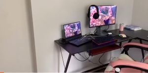 Bàn làm việc tại nhà Bàn làm việc chữ L chân chéo SC1 có ngăn để bàn phím và case máy tính Bàn học sinh và sinh viên văn phòng cao cấp nhập khẩu -  King Store