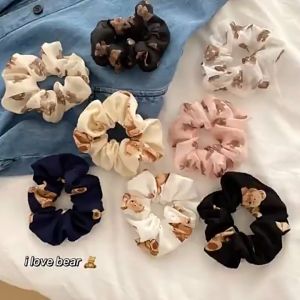 Ikat Rambut Scrunchie Korea Perempuan Dewasa Motif Beruang Aksesoris Kunciran Kualitas Import AK249
