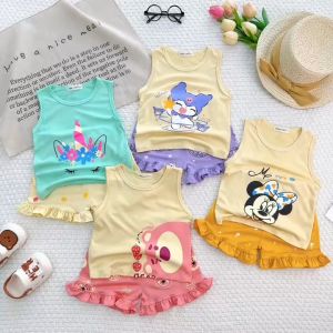 Bộ Quần Áo Trẻ Em Ba Lỗ Hiệu MINKY MOM Vải Thun Lạnh In Hình Hoạt Hình Dễ Thương Cho Bé Gái 0-7 Tuổi - Mã: BL-IN67