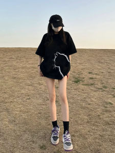 Áo Thun Cotton Tay Ngắn Mùa Hè Cho Nữ Dáng Rộng Thoải Mái in Họa Tiết Phong Cách Hàn Quốc Happyflower Áo Thun Cotton