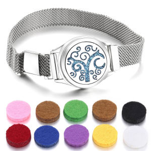 Trendy Lotus Pattern Aromatherapy Locket Bracelet Stainless Steel Watch Wristband Perfume Essential Oil Diffuser Bangles Jewelry