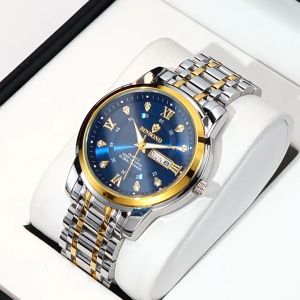 BINBOND Mens Elegant Fashion Watch - Waterproof Stainless Steel Case with Luminous Night Light and Dual Calendar - Business Class Warranty