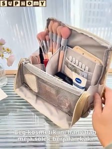 Portable Makeup Bag Cosmetic Storage Bag Self-Standing Magnetic Travel Bag Beg Kosmetik Toiletry Bag 化妆包 Large Capacity