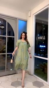 Daster Ruffle Fuji Dress Crinkle Airflow PomPom