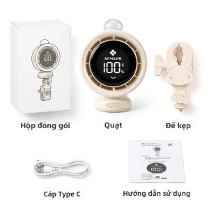 Quạt Xe Đẩy Em Bé Sạc Được 3600mAh Có Màn Hình LED Hoạt Động Êm Ái 100 Tốc Độ 90 Độ ° Quạt Cầm Tay Tự Động Lắc Lư Dùng Cho Ban Đêm