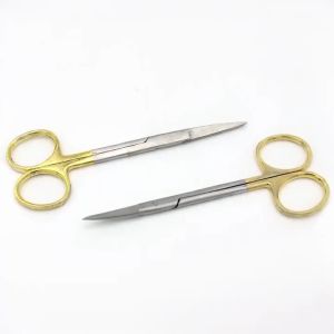 PIORPOY Dental Surgical Scissors Straight/Curved Tip Stainless Steel Gold Handle Scissors 11.5cm Dentistry Surgical Instrument