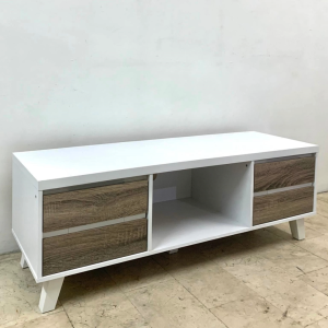 47 INCHES TV RACK Media Entertainment Unit with White Top and Wood Drawers for TV Storage