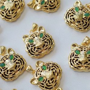 Montagne Jewelry 18k Pure Gold Pendant Tiger Design Fine Jewellery Natural Jade Inset Pendant