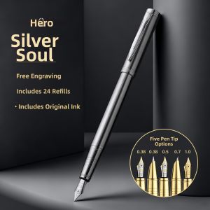 HERO | Business Calligraphy Pen 0.5mm Nib Heavy Feel Metal Interchangeable Cartridge Black Samurai Design