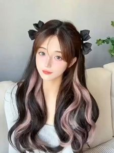 Tooyoo Korean 50cm Highlights Curly Hair Wigs Micro Thick Women Colorful Side Hair Extensions