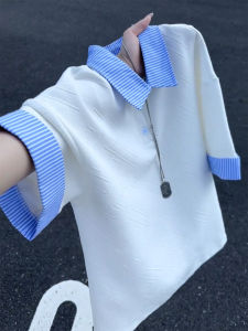 Mock Two-Piece Polo T-Shirt Summer Mens Stripe Tee