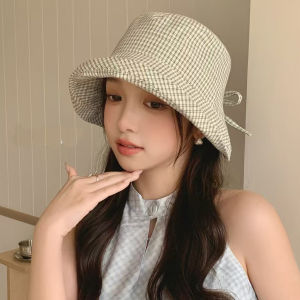 2025 New Plaid Fishing Cap Womens Summer Foldable Sun Hat Travel Versatile Bag Compatible Wide Brim Hat Geometric Color Block