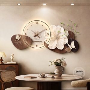 RUIBAHAO | Vintage Wall Clock and Hanging Picture 3D Relief Elegant Living Room Background Decor