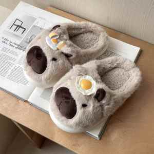 รองเท้าแตะผู้หญิง รองเท้าแตะขนแกะหนา รองเท้าแตะฤดูหนาวแบบสวมสบาย รองเท้าแตะพื้นยางสำหรับใส่ในบ้านและกลางแจ้ง