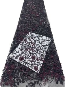 New African Lace Fabric 2026 Handmade Beaded Lace Fabric France Sequins Nigerian Embroidery Bridal Mesh Lace Fabric For Sewing