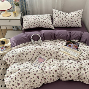 INS Korean Artsy Cartoon Umbrella Bear Bubble Cotton Four-Piece Set Washed Cotton 1.8 Bed Sheets Dormitory Three-Piece Set