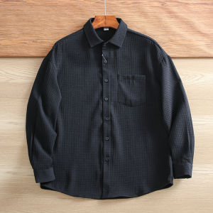Three-Dimensional Waffle Texture! Japanese Style Style Men Fashion Single Pocket Solid Color Casual Long Sleeves Shirt Coat Trendy Men