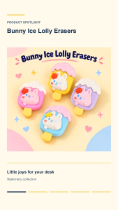 Cute Ice Cream Rabbit PVC Pencil Eraser Cartoon Rubber Eraser Kids Student School Stationery Novelty Gift Office Supplies