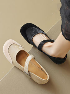 Suede Soft Bottom Patchwork Mary Jane Shoes Womens Spring Summer New round Head Shallow Mouth New Chinese Style Flat Bottom