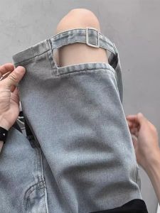 Quần Short Denim Rách Rách Mùa Hè Cho Nữ Cạp Cao 5 Điểm Quần Jeans Cạp Giữa Phong Cách Mỹ Cổ Điển Dài qua Đầu Gối