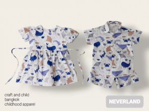 NEVERLAND ชุดเด็กผู้หญิง & ชุดเด็กผู้ชาย (ไม่รวมหมวก) ลายปลาวาฬ สีขาว ผ้า Cotton 100%