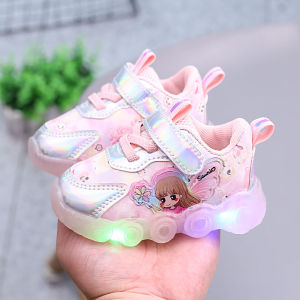 Princess Style Fleece Lined Baby Girls Shoes with Flashing Lights Soft Bottom Walking Shoes for 0-1 Year Old Children