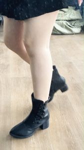 Size 35-42 High Heel Mid length Boots Women's Thick Heel New Soft Leather Boots Fashion Side Button Martin Boots