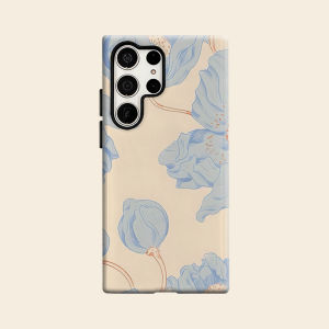 BILIBILI | beige blue poppy sketch Luxury Fashion Full Lens Protective Case for Samsung Galaxy S26 S25 S24 A56 A36 Plus Ultra