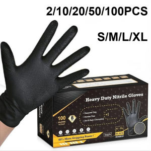2-100PCS 8mil Heavy Duty Industrial Black Nitrile Gloves Raised Diamond Texture Latex Free for Mechanic Safety & Work Gloves