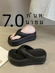 EVA Thick Heel Sandals Womens Summer Slip-On Slippers Home Outdoor Beachwear Black Water-Resistant T-Strap High Heels
