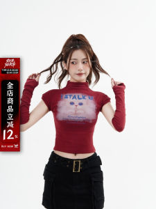 Áo Thun Cổ Cao Tay Ngắn Ôm Vừa Vặn Màu Đỏ Cổ Điển Của XFX Dành Cho Nữ Mùa Hè 2023 Áo Thun Cotton Phong Cách Ngọt Ngào Và Gợi Cảm