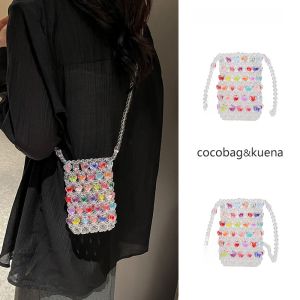 Summer Mini Casual Beaded Mobile Phone Bag Womens Fashion Accessory Soft Handle  Sweet Style Acrylic Material Square Shape