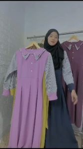 Gamis Remaja Selena Dress Cringkel Premium M - XL Fashion Muslim Polos tangan Salur Model Terbaru