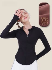 เสื้อคลุมกีฬาถักแบบสวมหัวแขนยาวผู้หญิงฤดูใบไม้ร่วงหนา อบอุ่น คาร์ดิแกน ยูจีน รัดเอว เสื้อคลุมกีฬาแบบสวมหัว ผ้าฝ้ายโพลีเอสเตอร์